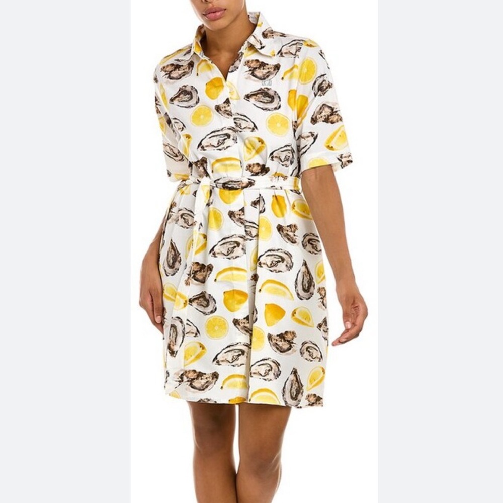 Katie Kime "the world is your oyster" Lemon and Oyster Print dress NWT